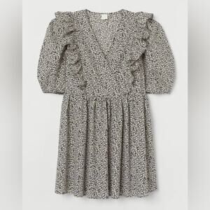 H&M | Floral Puff Sleeve Dress Ruffles black White Yellow Pink Cottagecore | XL